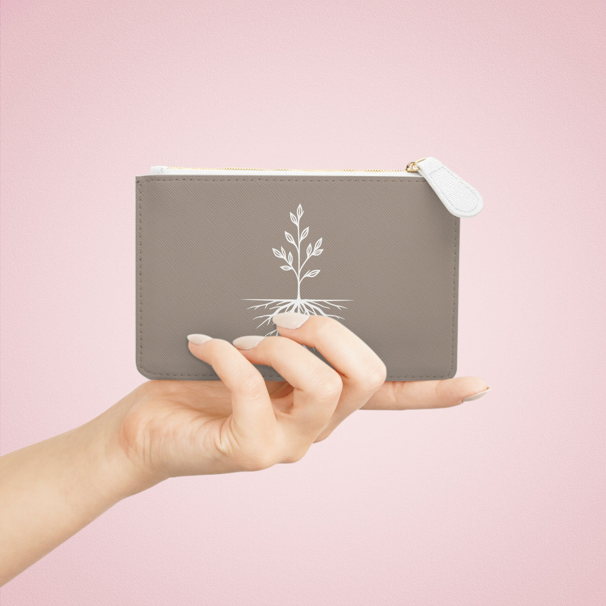 Still & Rooted Mini Clutch Bag — Small Zip Pouch with Rooted Plant Design