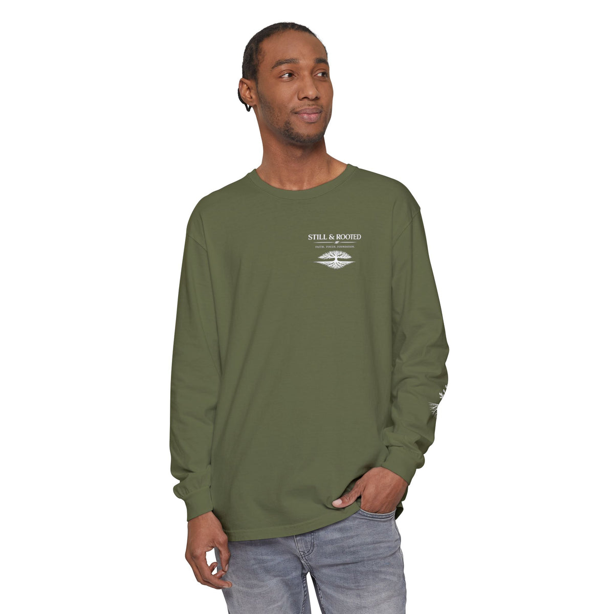 Still & Rooted Long Sleeve T-Shirt – Minimalist Nature Graphic