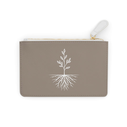 Still & Rooted Mini Clutch Bag — Small Zip Pouch with Rooted Plant Design