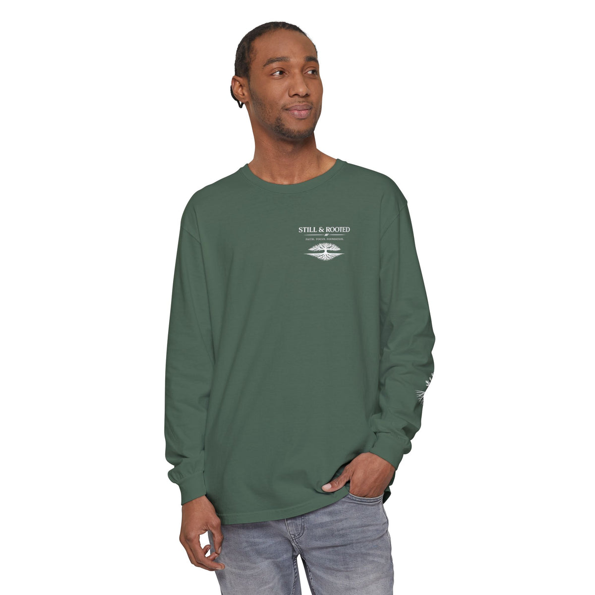 Still & Rooted Long Sleeve T-Shirt – Minimalist Nature Graphic