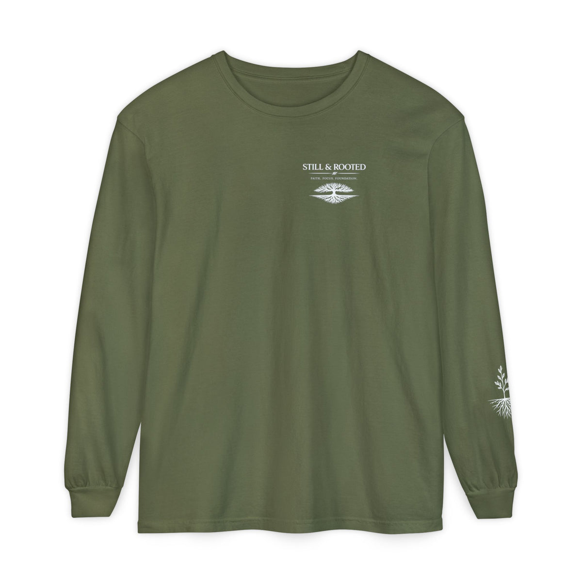 Still & Rooted Long Sleeve T-Shirt – Minimalist Nature Graphic