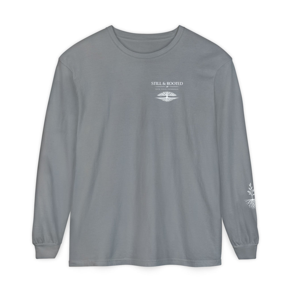 Still & Rooted Long Sleeve T-Shirt – Minimalist Nature Graphic