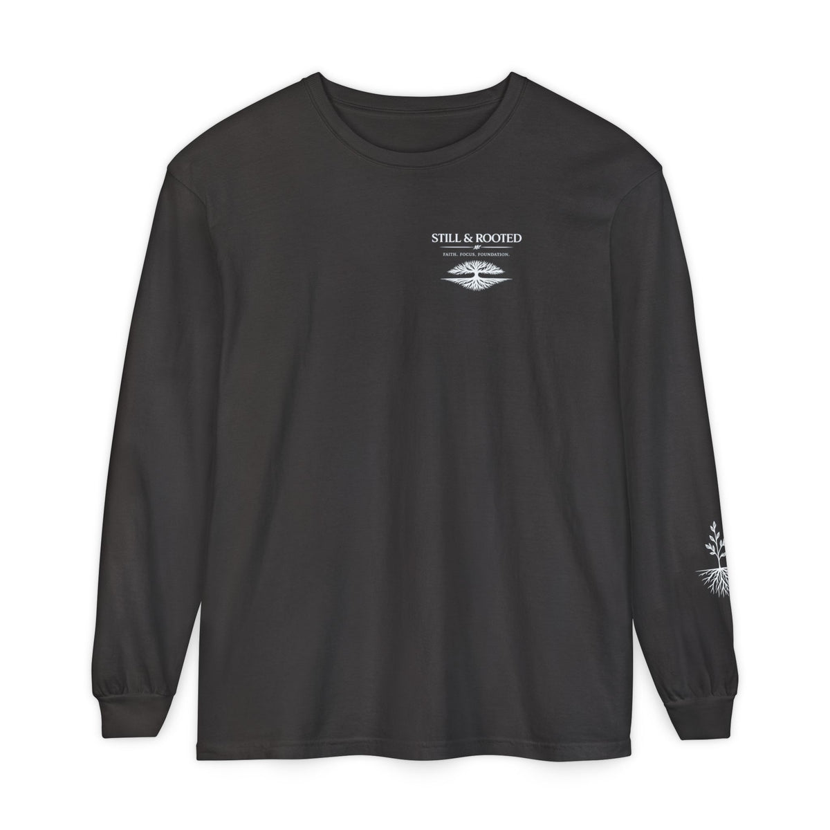 Still & Rooted Long Sleeve T-Shirt – Minimalist Nature Graphic