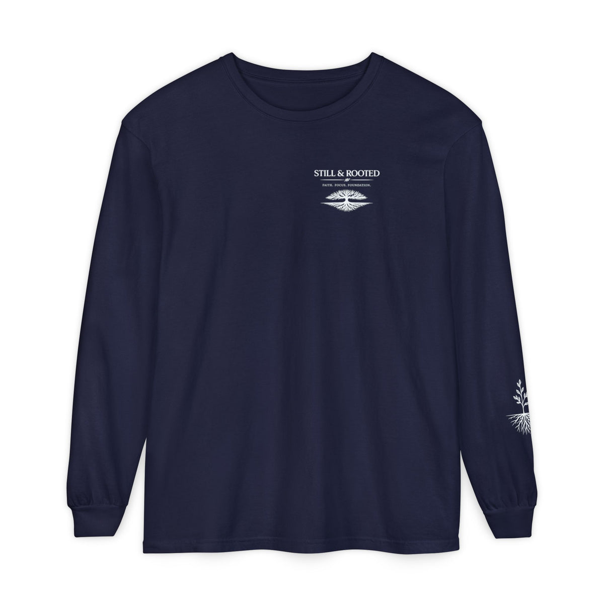 Still & Rooted Long Sleeve T-Shirt – Minimalist Nature Graphic