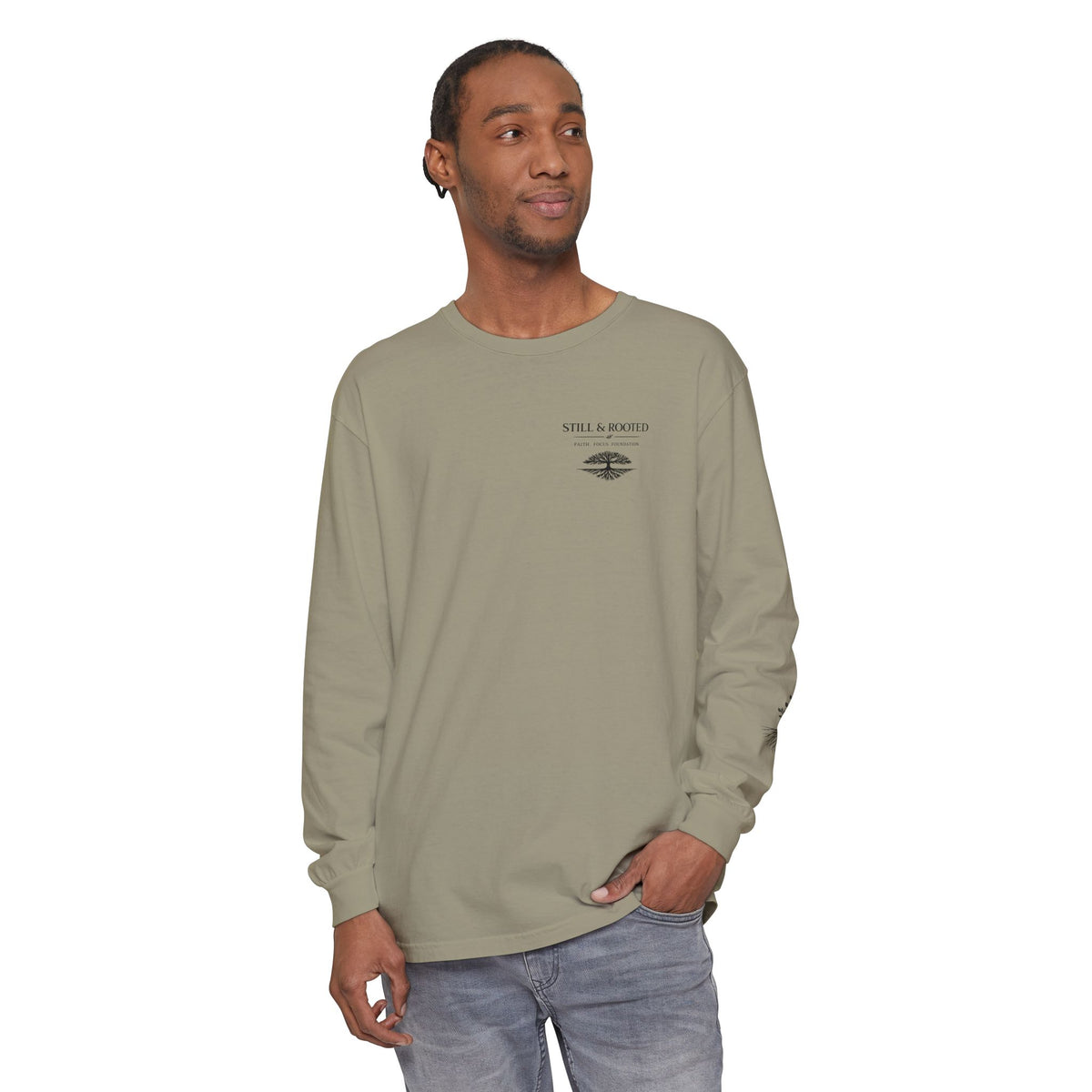 Still & Behold Long Sleeve T-Shirt — Minimal Surf Chest Logo & Sleeve Compass Graphic