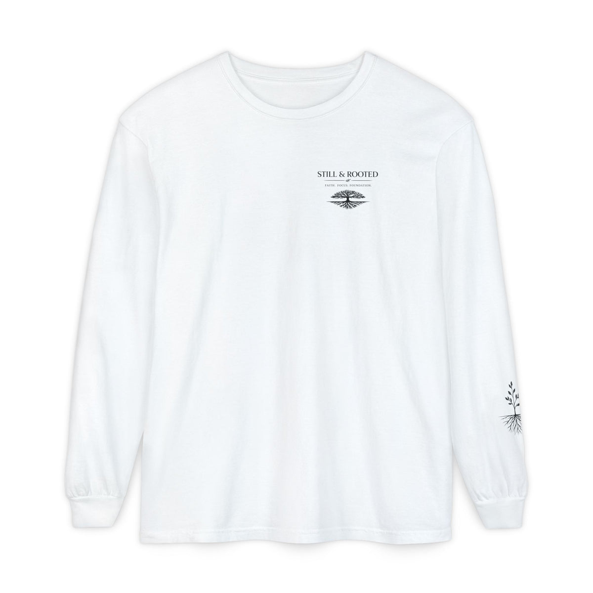 Still & Behold Long Sleeve T-Shirt — Minimal Surf Chest Logo & Sleeve Compass Graphic