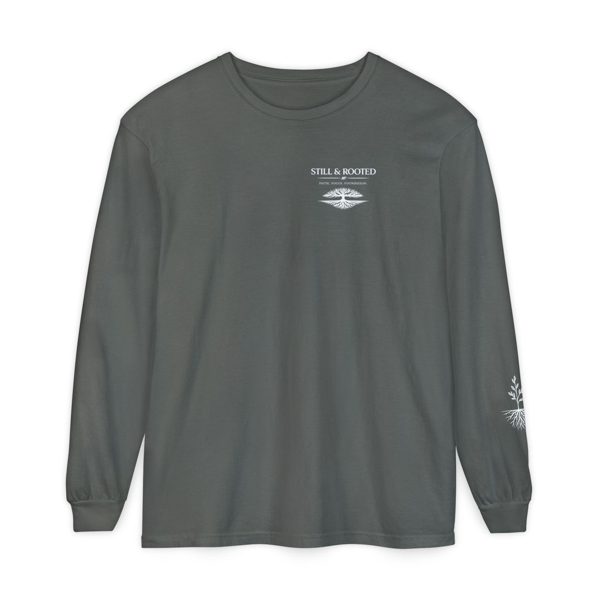Still & Rooted Long Sleeve T-Shirt – Minimalist Nature Graphic