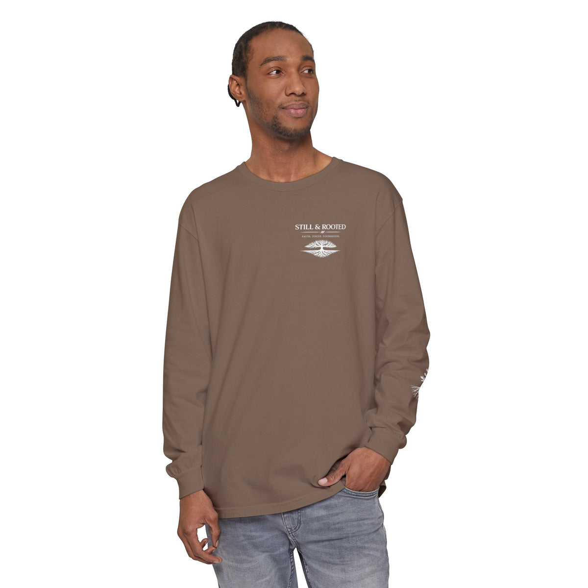 Still & Rooted Long Sleeve T-Shirt – Minimalist Nature Graphic