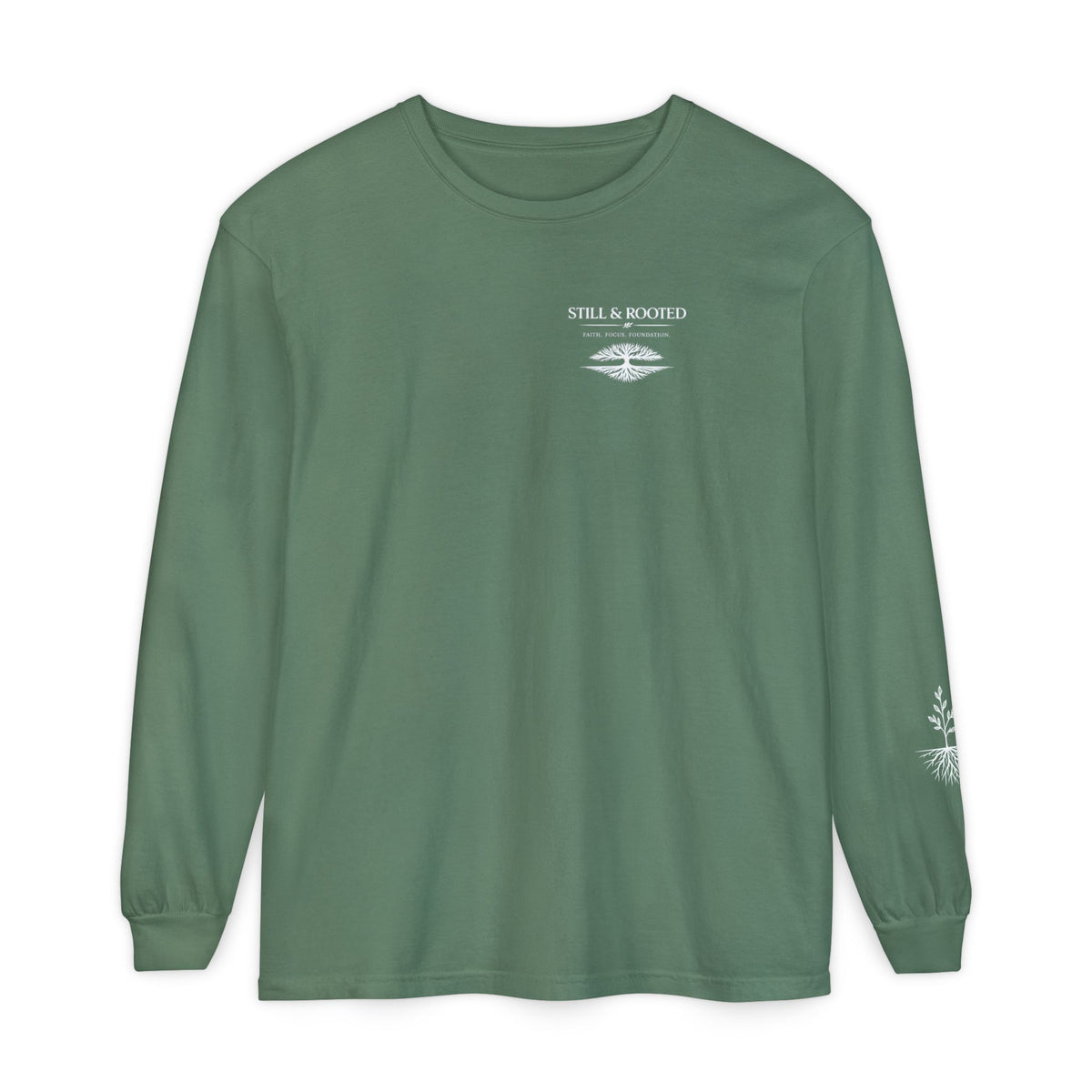 Still & Rooted Long Sleeve T-Shirt – Minimalist Nature Graphic