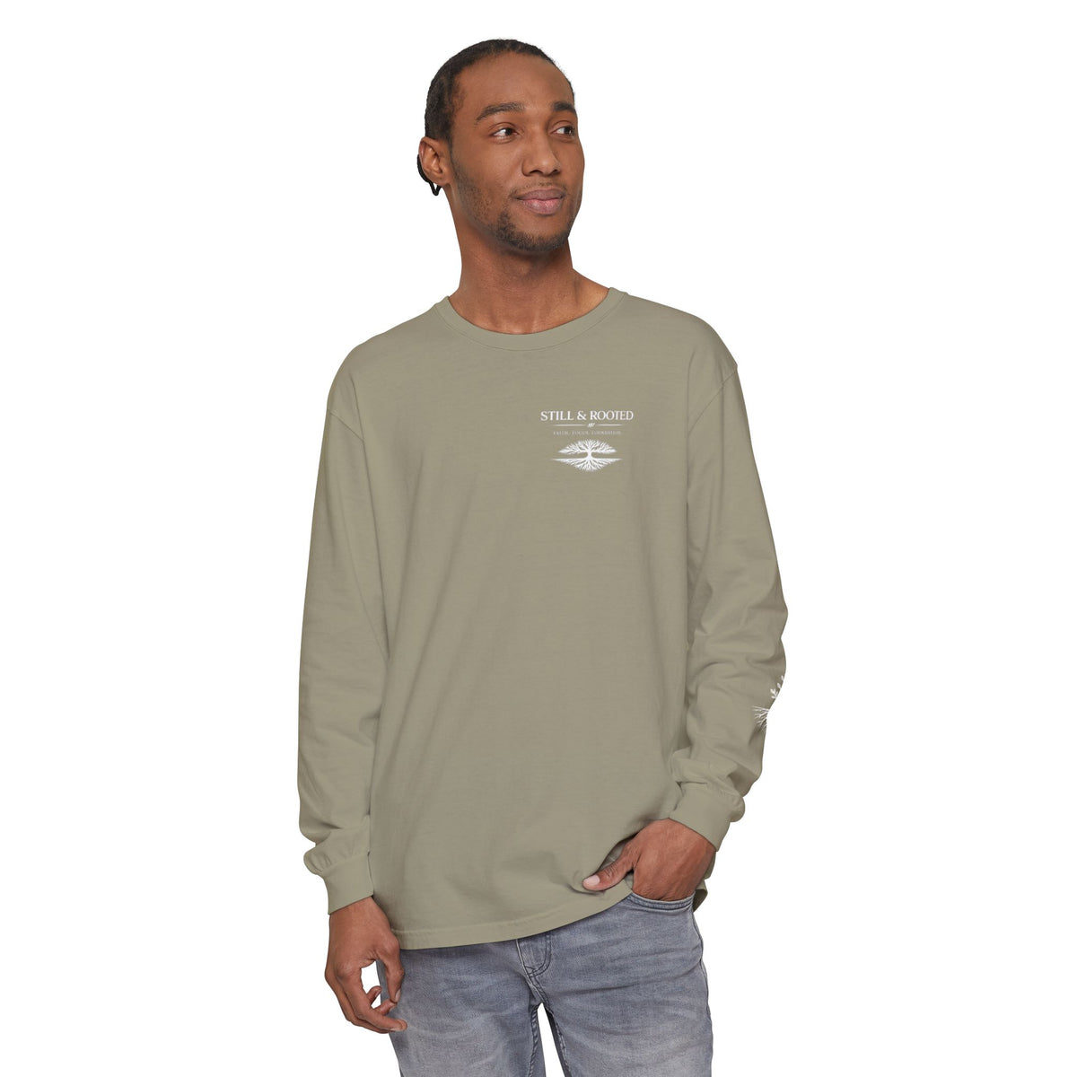 Still & Rooted Long Sleeve T-Shirt – Minimalist Nature Graphic