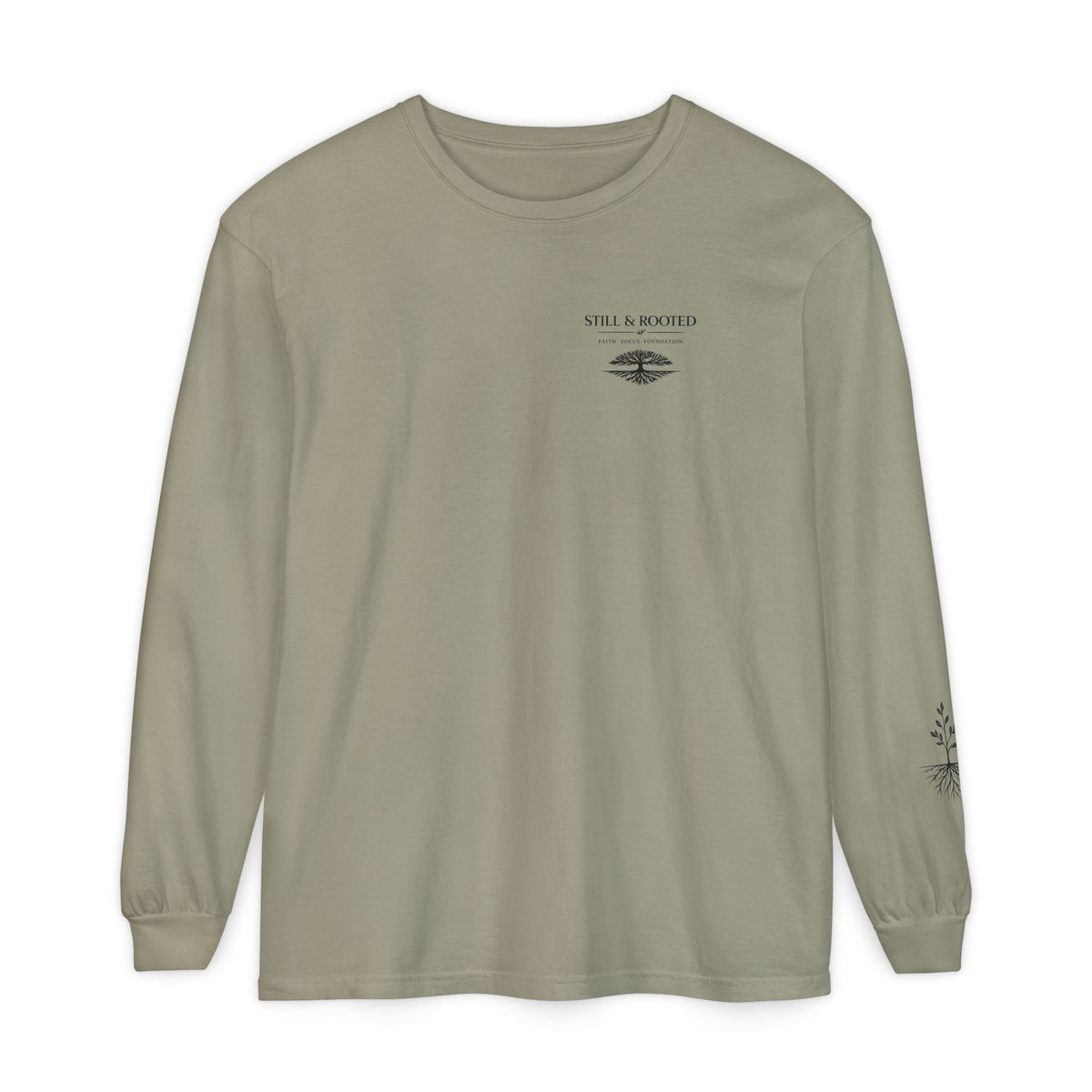 Still & Behold Long Sleeve T-Shirt — Minimal Surf Chest Logo & Sleeve Compass Graphic