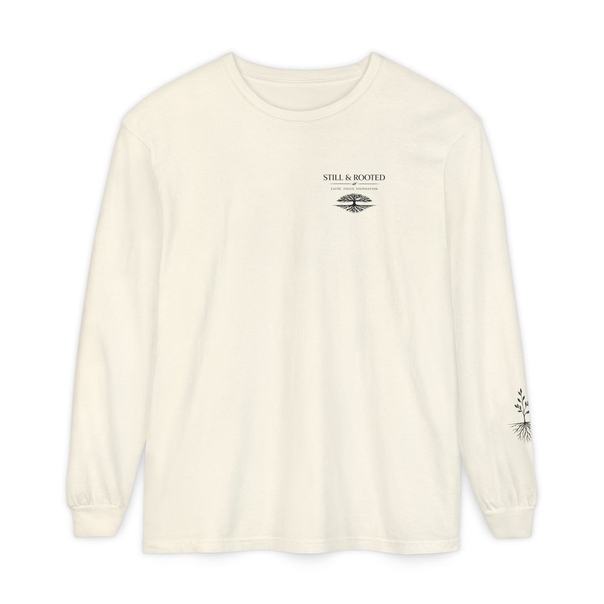 Still & Behold Long Sleeve T-Shirt — Minimal Surf Chest Logo & Sleeve Compass Graphic