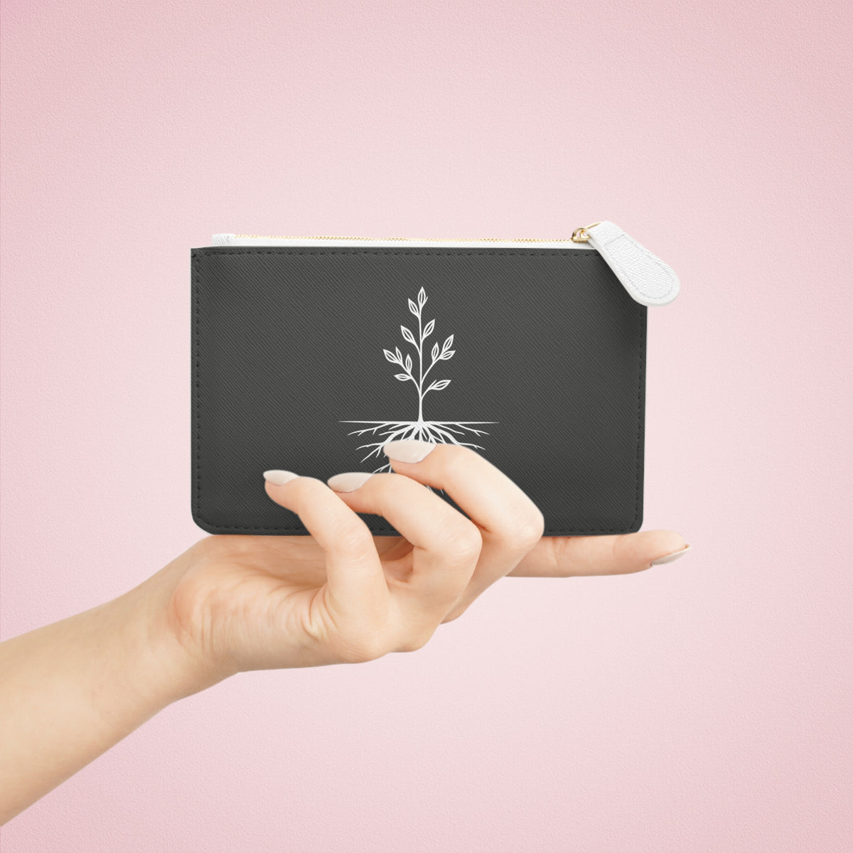 Still & Rooted Mini Clutch Bag — Small Zip Pouch with Rooted Plant Design