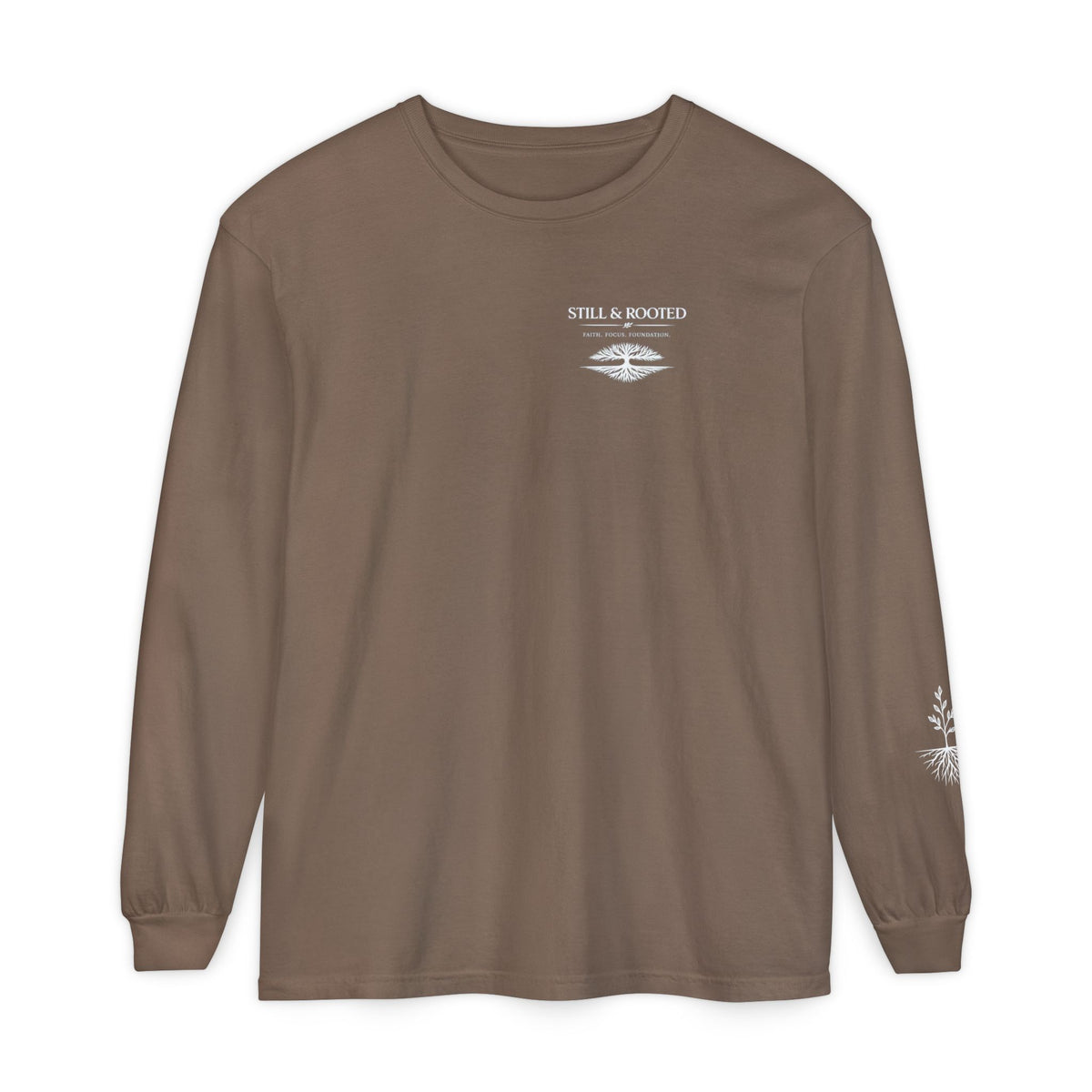 Still & Rooted Long Sleeve T-Shirt – Minimalist Nature Graphic