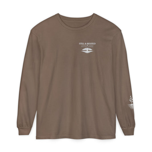 Still & Rooted Long Sleeve T-Shirt – Minimalist Nature Graphic